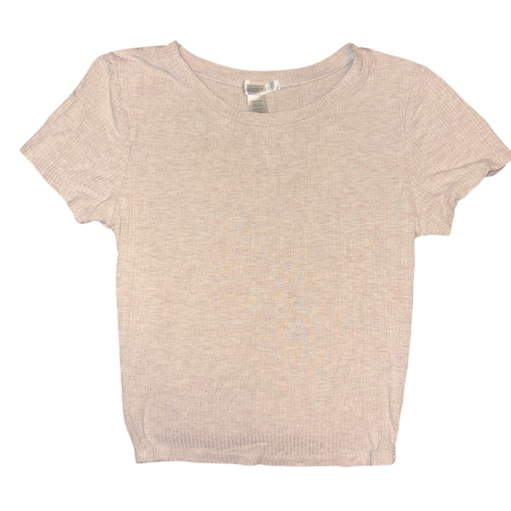 Bozzolo Girls Short Sleeve Ribbed Top In Beige